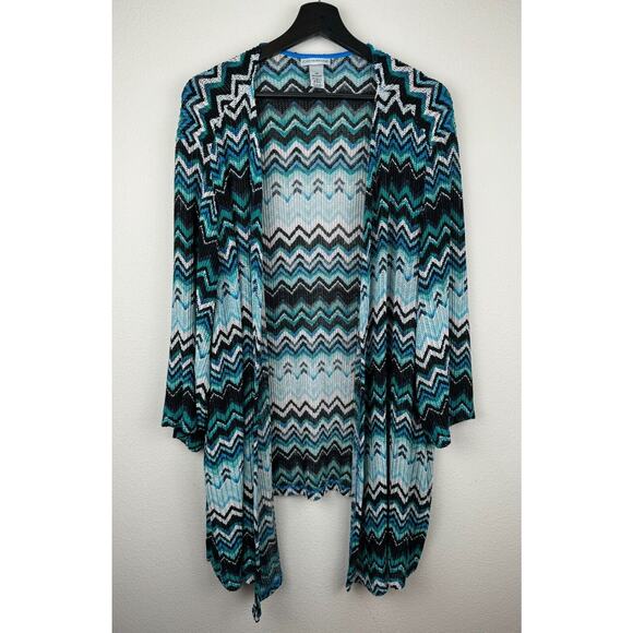 Catherines Cardigan Womens Size 4X Blue 1/2 Sleeve Geometric Artsy Career Work - Picture 1 of 8